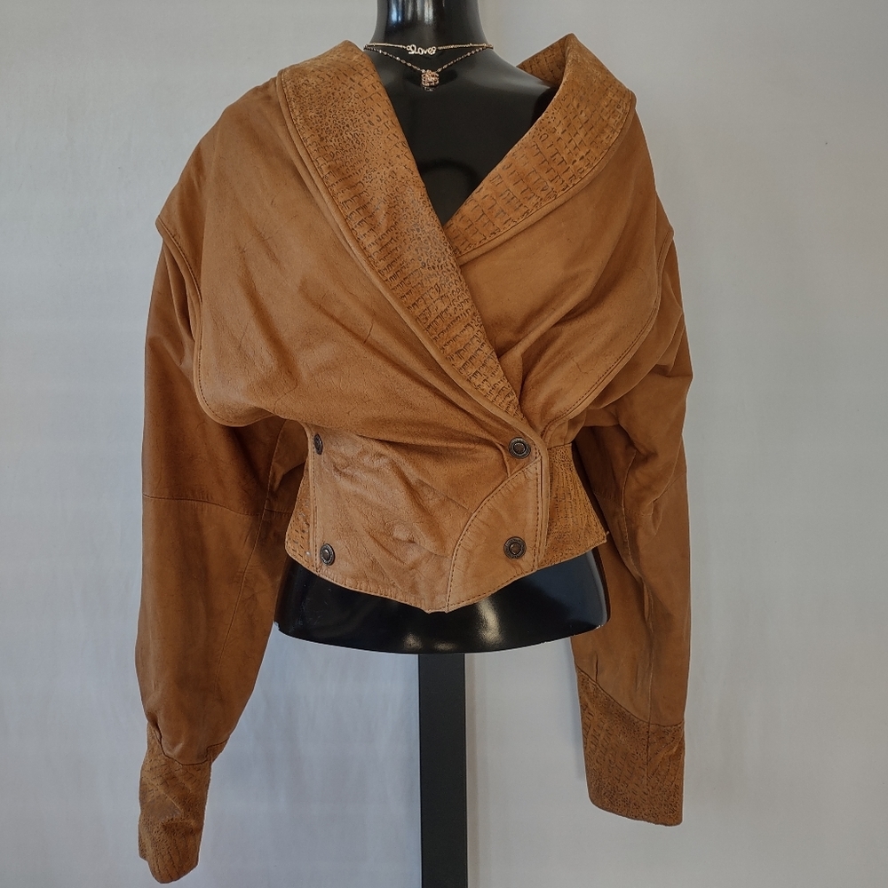 Vintage 80s Brown Snake Print Suede Leather Jacket